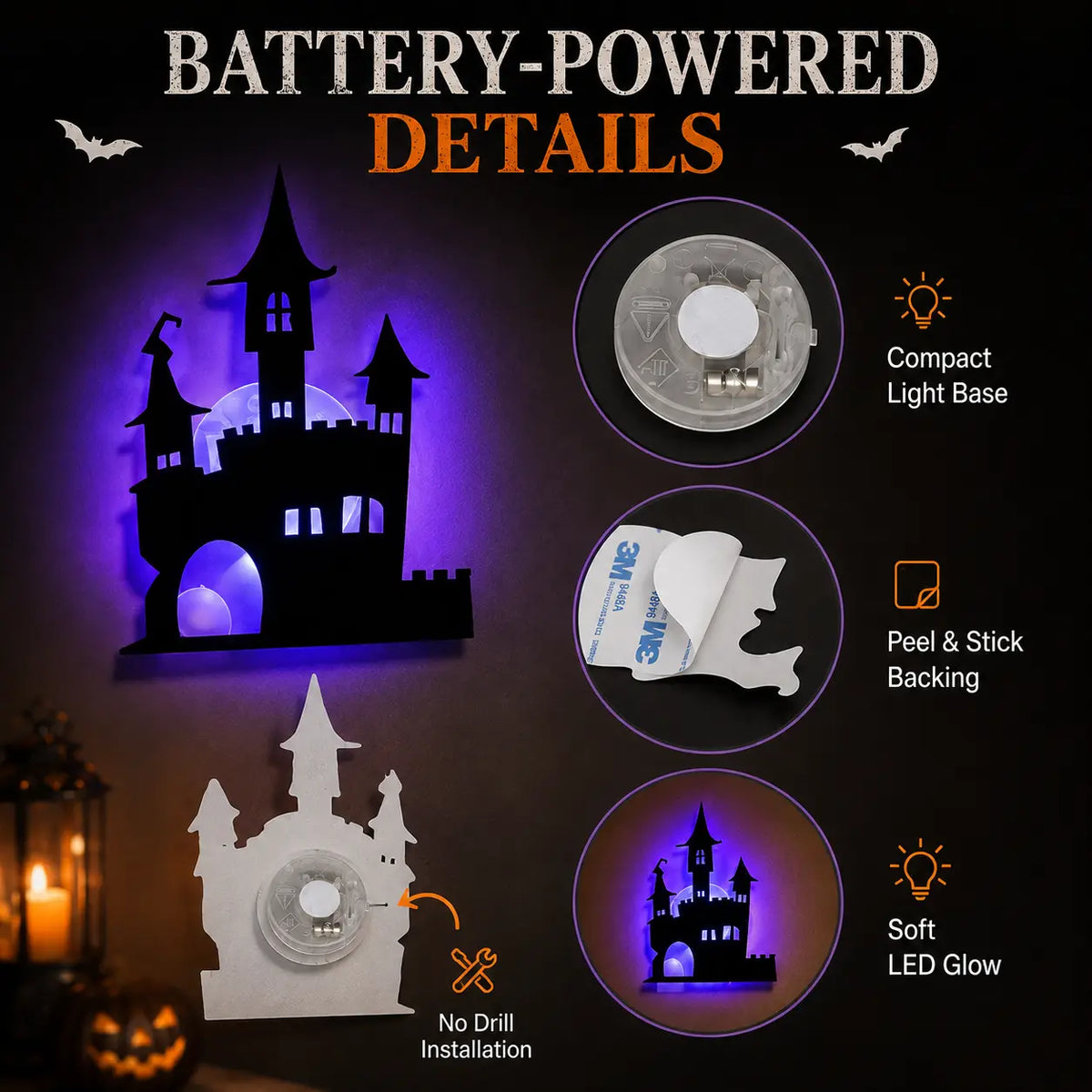 🎃 🌟8 Pcs Halloween LED Silhouette Wall Light Stickers