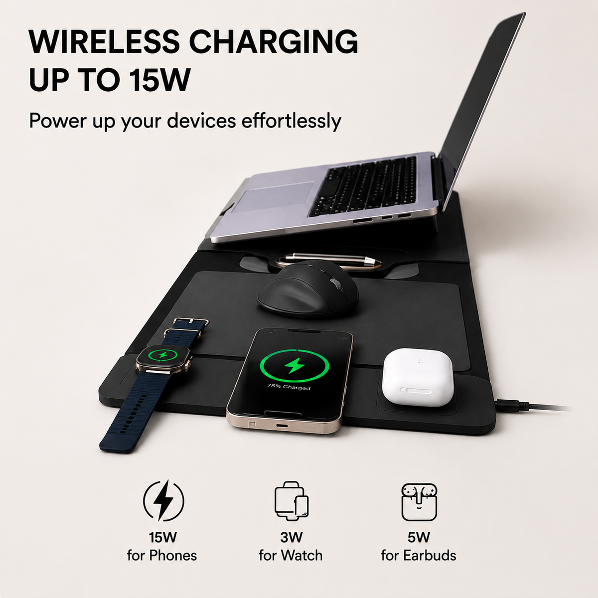 3-in-1 Laptop Sleeve with Wireless Charger & Stand