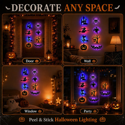 🎃 🌟8 Pcs Halloween LED Silhouette Wall Light Stickers