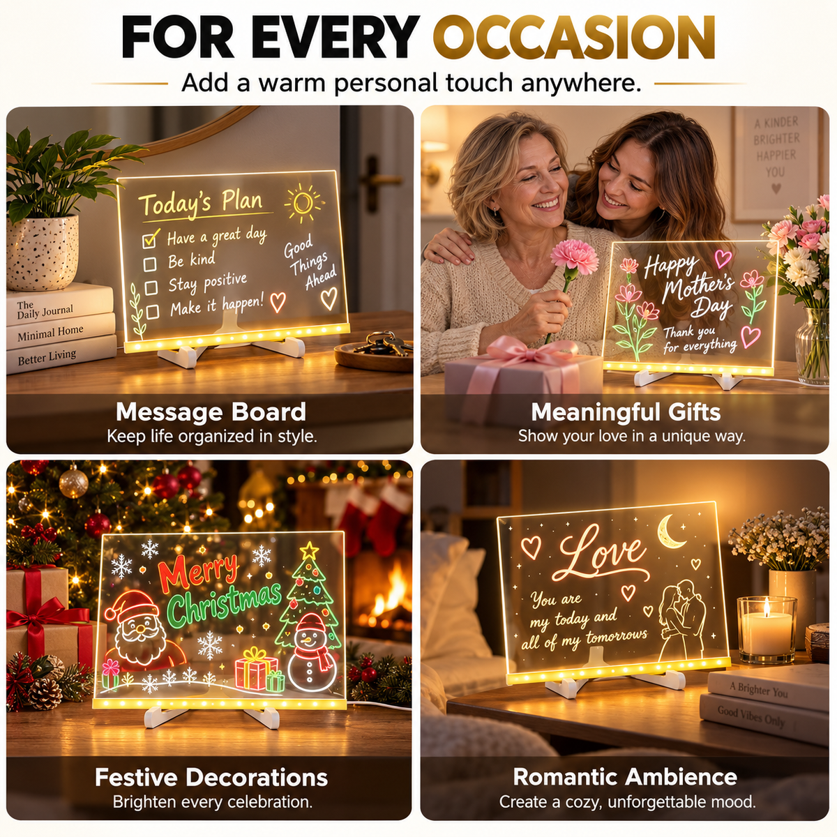 Creative Rewritable Acrylic LED Message Board 🎨 (set come with 7 Pens)