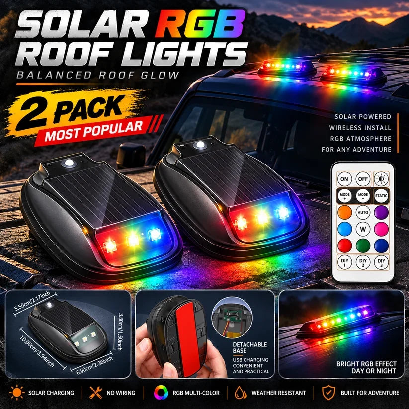 🌈 Solar RGB Car Roof Strobe Lights –🚗 5-Pack Wireless No-Drill Cab Light Set
