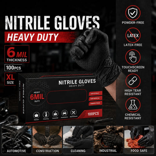 Heavy Duty Black Nitrile Gloves