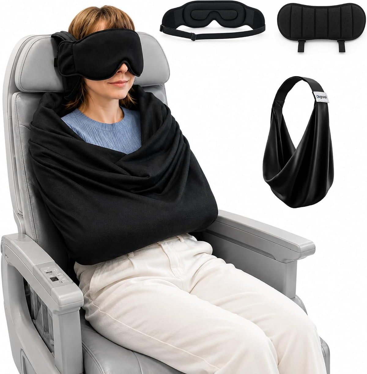 ✈️3‑in‑1 Portable Travel Sleep System 🛌 Pillow & Eye Mask | Head Neck Support for Airplane Car Train
