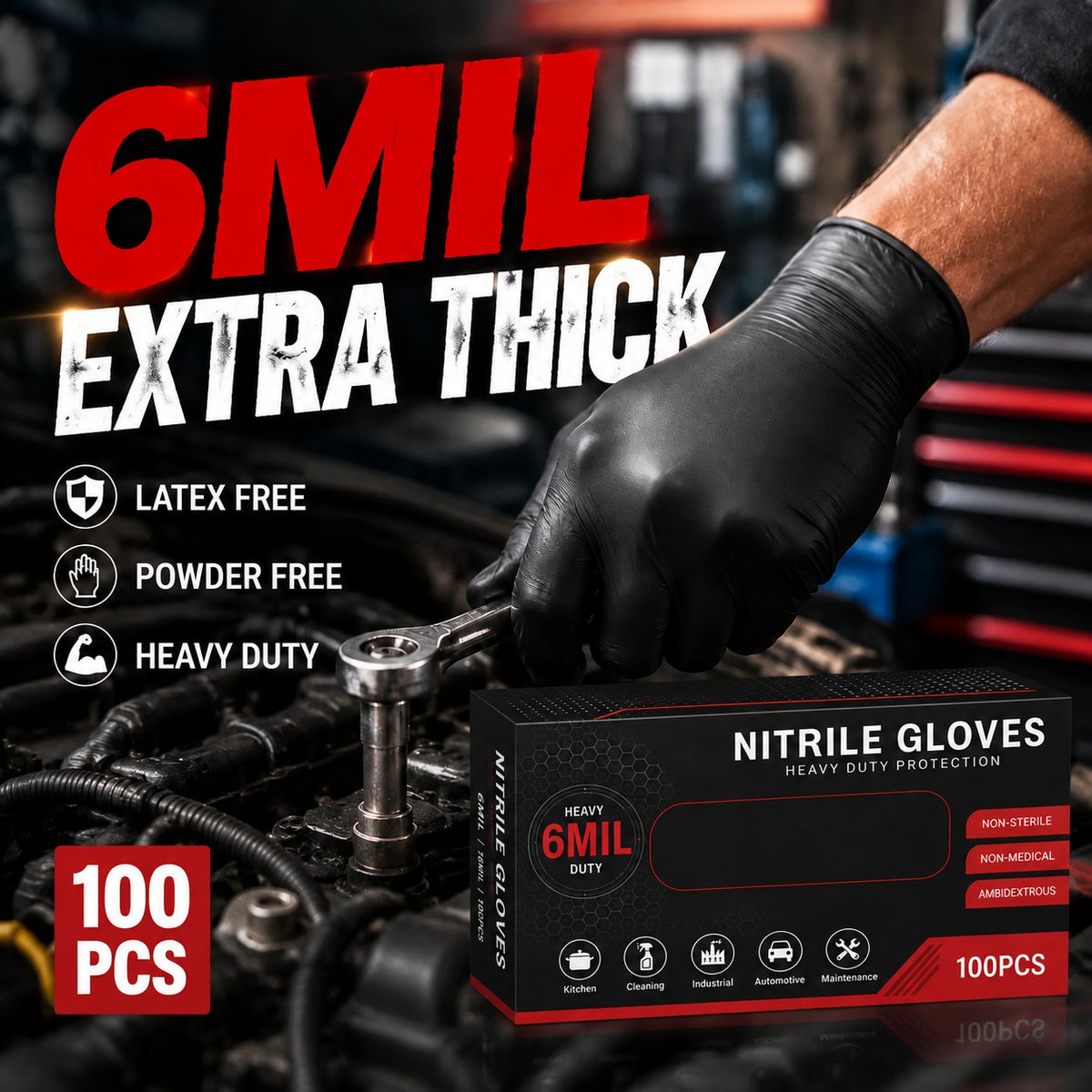 Heavy Duty Black Nitrile Gloves