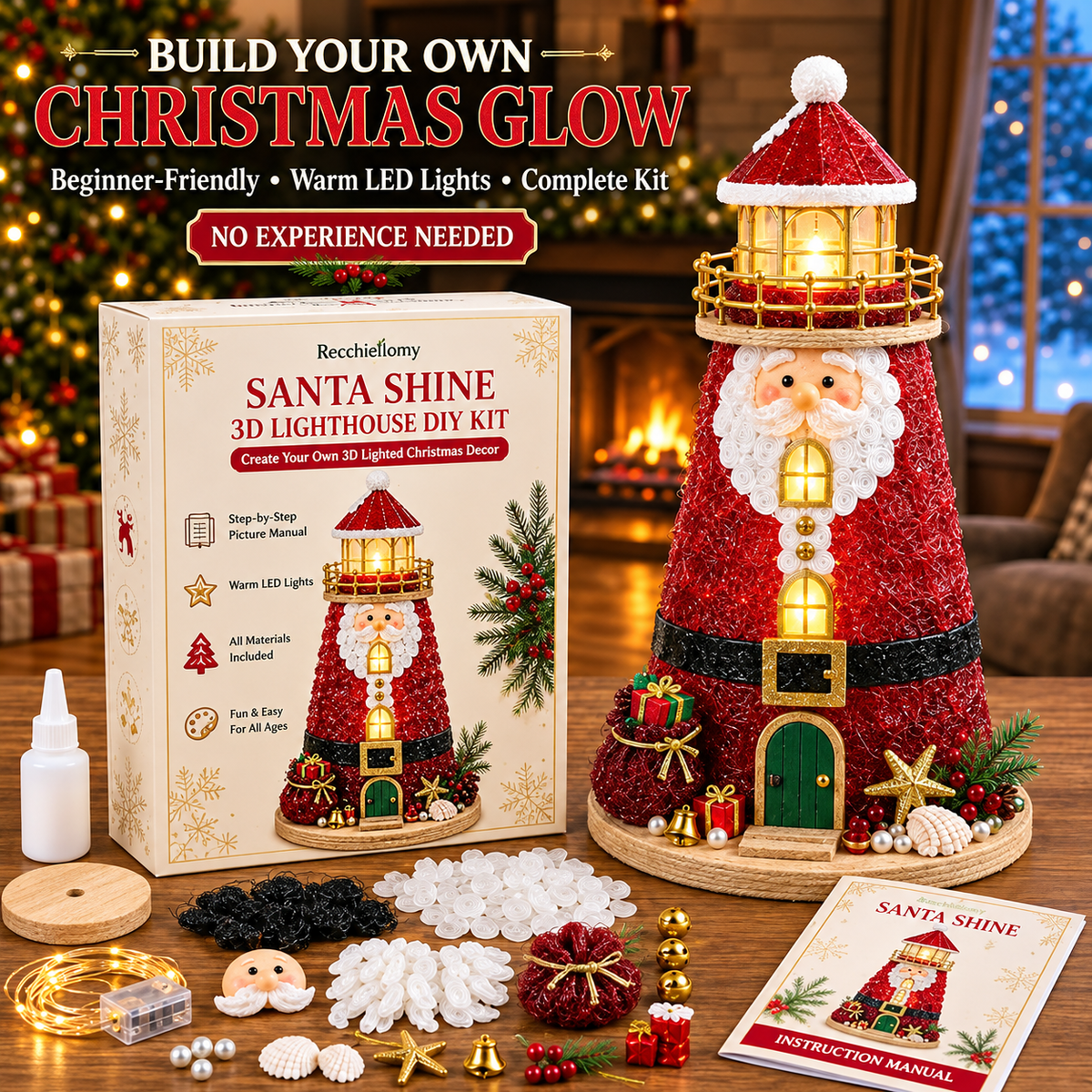 🎄Beginner-Friendly DIY Lighted Christmas Character Sea Glass-Style Lighthouse Kit Collection