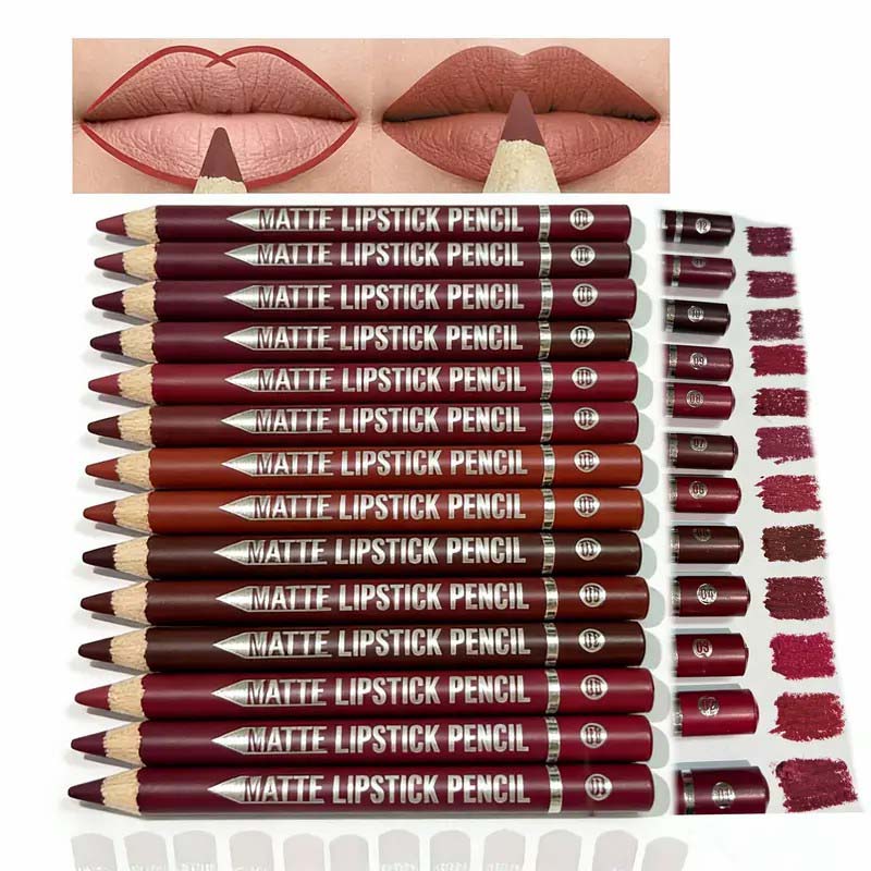 👄12Pcs Matte Lip Liner With Sharpener Set Waterproof Smudgeproof Precise Contour Lipstick Pens