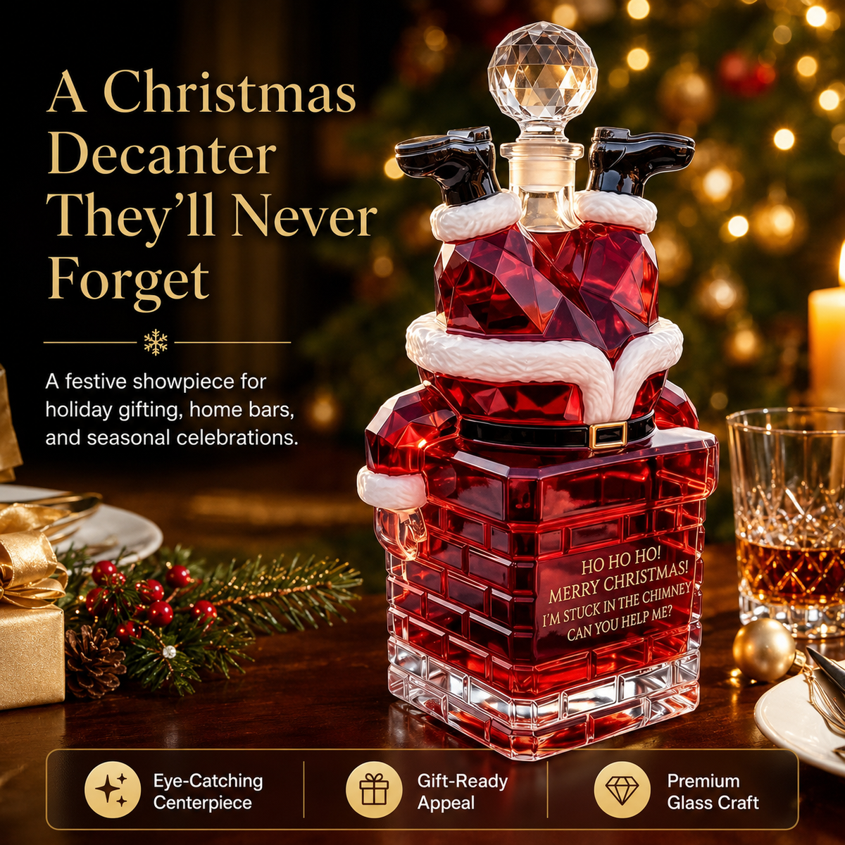 ⭐Santa Stuck in Chimney Decanter Whiskey Bottle