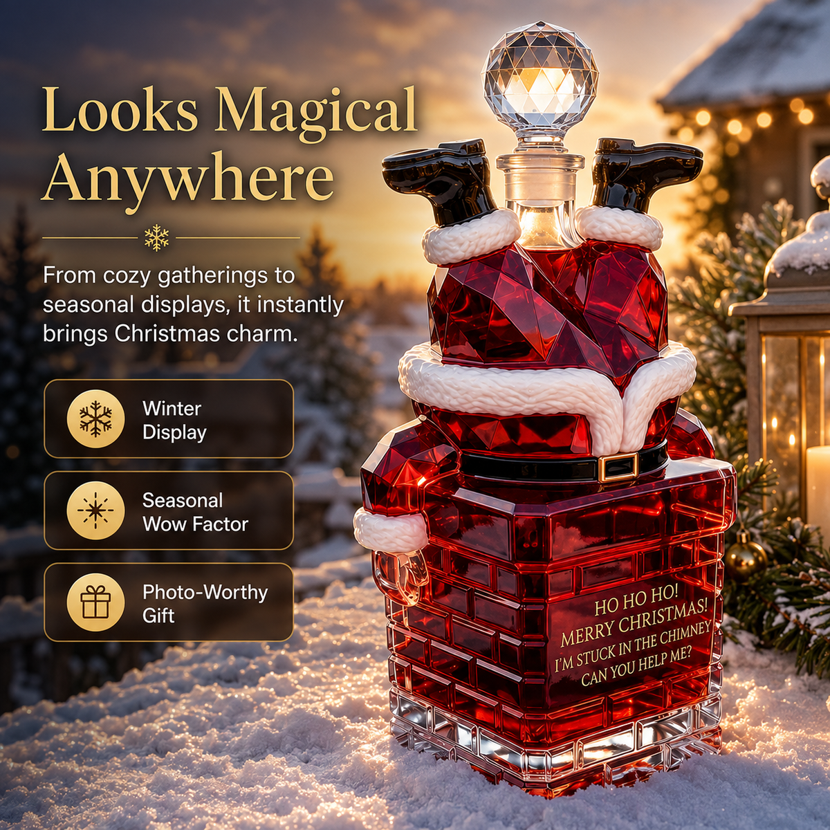 ⭐Santa Stuck in Chimney Decanter Whiskey Bottle