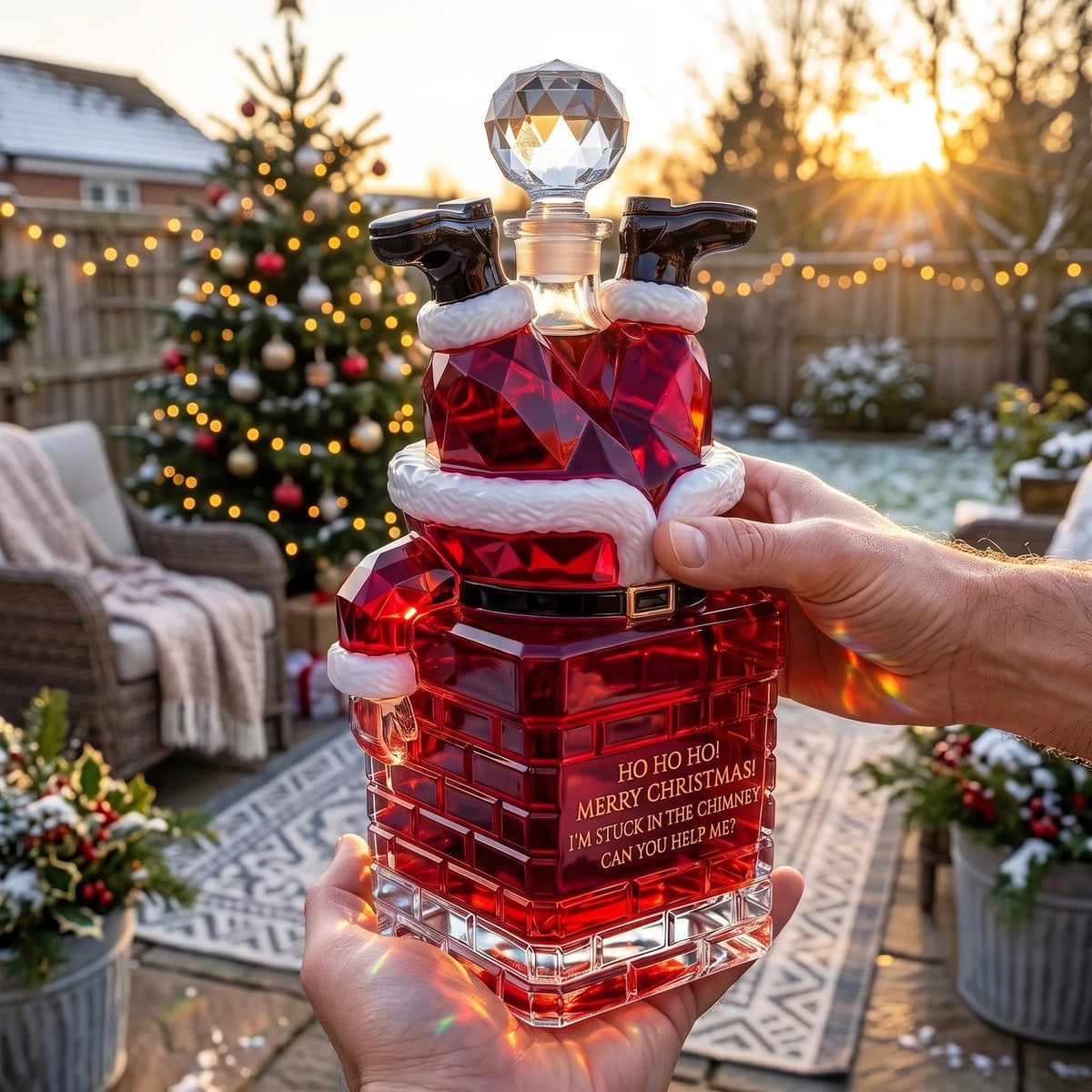 ⭐Santa Stuck in Chimney Decanter Whiskey Bottle