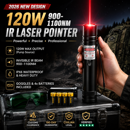 ⚡🔦2026 New Design 120W 900-1100NM Powerful IR Laser Pointer,Professional Tactical & Optical Grade