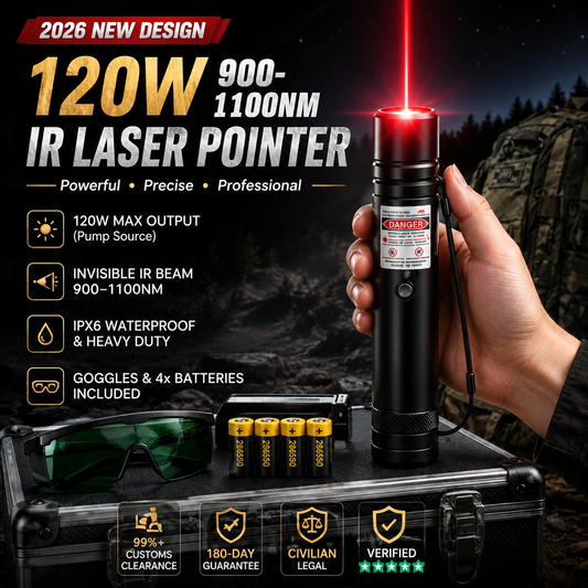 ⚡🔦2026 New Design 120W 900-1100NM Powerful IR Laser Pointer,Professional Tactical & Optical Grade