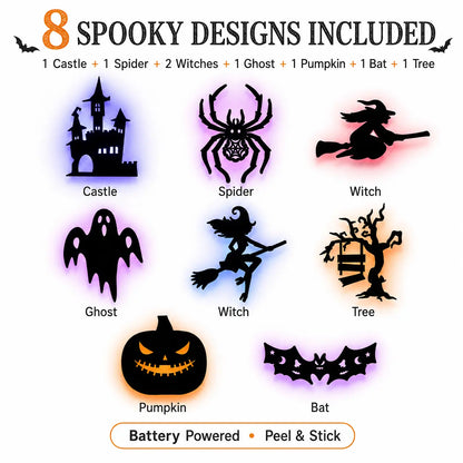 🎃 🌟8 Pcs Halloween LED Silhouette Wall Light Stickers