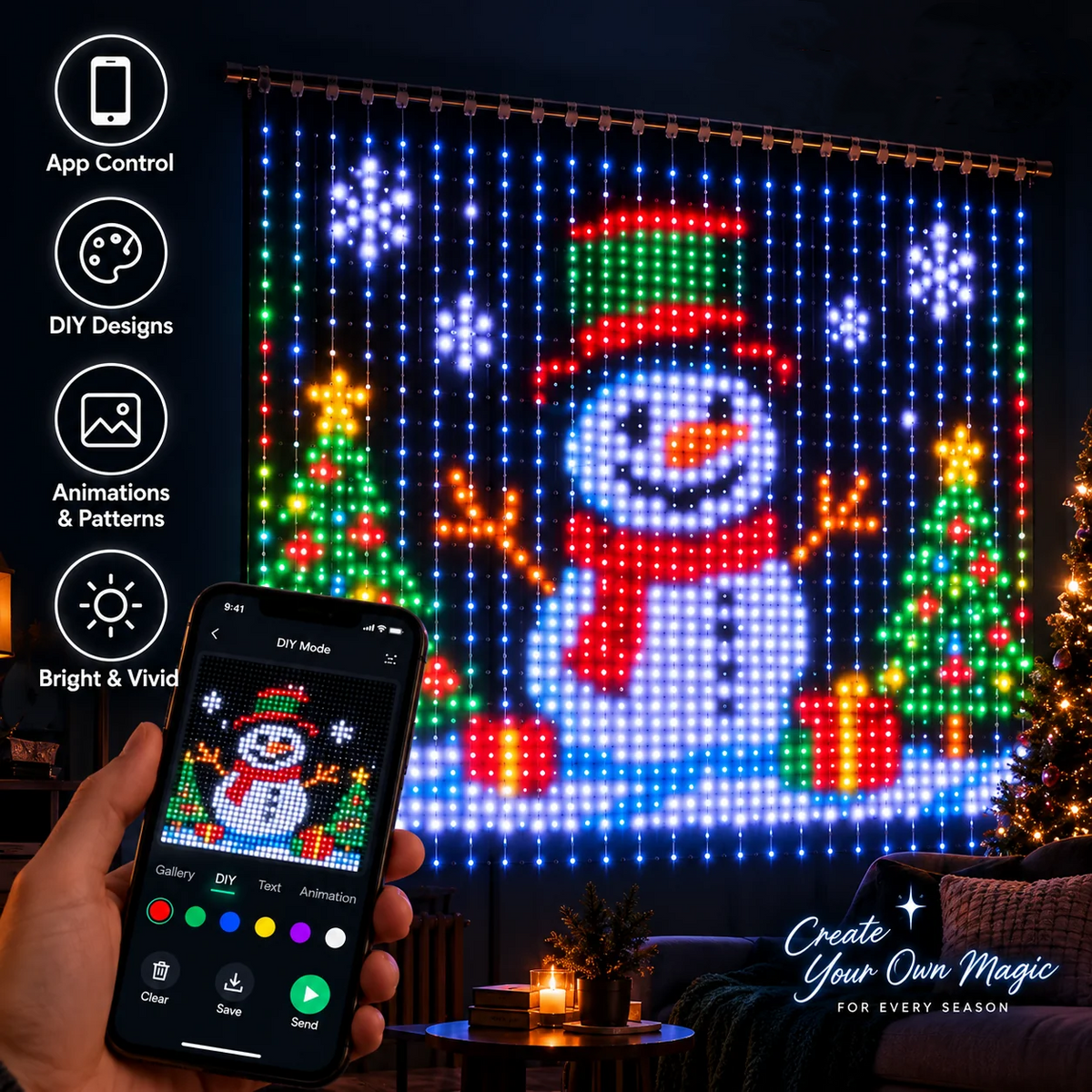 🎄✨Christmas LED House Net & Smart Outdoor Wall Curtain Light & Christmas Tree Lights